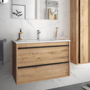 Ador80 suspended bathroom cabinet in ostippo oak with 2-drawer washbasin 80x45x54h