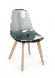 Easy smoked polycarbonate design chair with wooden feet