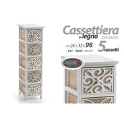 Cassettiera stretta  5 cassetti in legno cm 26 x 32 x 98 h