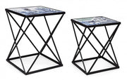 Coffee tables set in black steel with marine pattern REEF K04 2 pieces