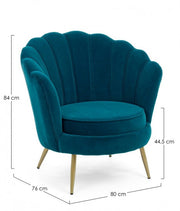 Vintage retro armchair in peacock blue velvet cm 80 x 76 x84 h