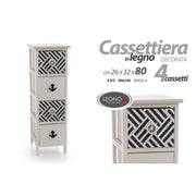 Cassettiera 4 cassetti bagno cucina mare cm 26 x 32 x 80 h