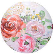 Round wooden painting with red flowers cm ø80h2,6