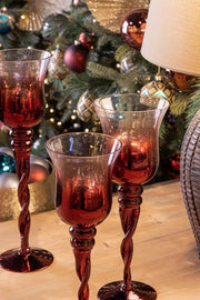 Set of 2 Red Artha Chalice Candle Holders