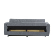 3 seater sofa bed in gray fabric with container 214x80xH.83 cm