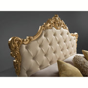 Baroque double bed with eco-leather container SAVOIA Cream Gold 194x209x h 140 cm