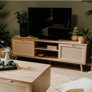 Bali 56A TV cabinet with 2 wicker effect doors