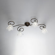 Iron ceiling light Brown Gold four lights lampshades in White glass 87x40x h17 cm