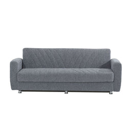 3 seater sofa bed in gray fabric with container 214x80xH.83 cm
