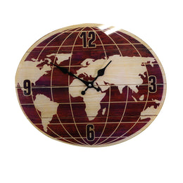 Oval red world glass clock cm34x4h34