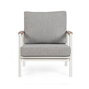 Outdoor Armchair in Aluminium-Wood with White Cushion