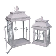 Metal lantern 1-2 matt white silver rectangular cm25x18h47,5