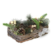 2p candle holder with pine cones and white berries cm20x13h8