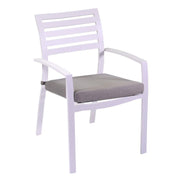 Boston white aluminum armchair with gray cushion