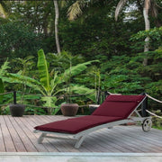 External sunbed cushion in removable burgundy Poly fabric