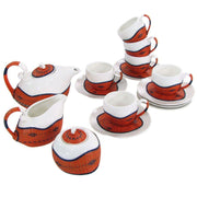 Tea cup with teapot and milk jug 9 pieces orange bamboo and ceramic