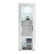 Modern glossy white showcase with 1 concrete gray door L.61 D.42 H.167 cm