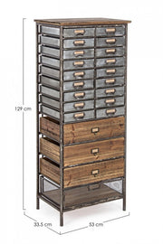 OFFICINA chest of drawers in steel and wood 129.5h cm