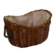 Wicker basket jute lining with oval brown rope handles cm59x43h28-36