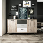 Sideboard 2 doors 3 drawers colored gray oak 160x35xh.86 cm