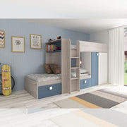 Bedroom 1260 with bunk bed with two drawers and vintage white and light blue wardrobe