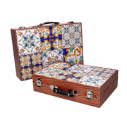 Wooden suitcase box 1-2 blue brown border cm34x9,3h24