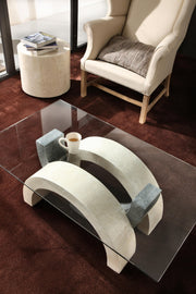 Coffee table with tempered glass top and beige/grey legs 120x70x41h cm