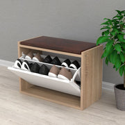 Susa trunk shoe rack in white and sonoma with padded cushion