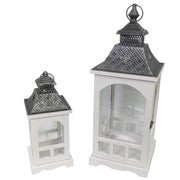 Metal wood lantern 1-2 white silver square cm22x22h59