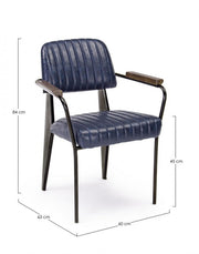 Nelly vintage style chair in eco-leather with blue armrests 84 h cm
