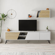 White Fiona TV Stand with Oak Door and Shelf 48H x 35.60D x 180L cm