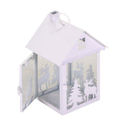 Rectangular white reindeer metal lantern cm16x15h26