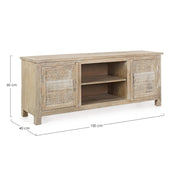 Mayra 2-door low cabinet in natural wood 150x40x60h cm