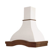 EGIZIA white rustic kitchen hood with wooden frame in tobacco color inlay 90 cm