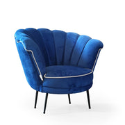 Orel shell armchair in navy blue velvet with gray border