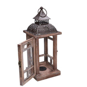 Square bronze walnut metal wood lantern cm16,5x16,5h41,5