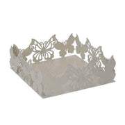 Square cream butterfly metal napkin holder cm16,5x16,5h6