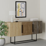 Tontini sideboard 3 doors in walnut oak and dark coffee color 150 cm