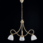 Ivory decape iron chandelier three lights white glass lampshades 58x h52 cm