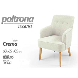 Poltrona in tessuto da camera o salotto piedi legno cm 60 x 65 x 85 h crema