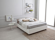 Single bed with structure in wood and white imitation leather 168x205x26h cm
