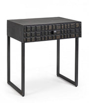 Black coffee table 1 drawer in industrial style wood 50x35x55