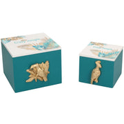 Rectangular wooden box 1-2 green leaves 12x13h10.5 cm