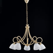 Ivory decape iron chandelier five lights Alabaster white glass lampshades 69x h52 cm