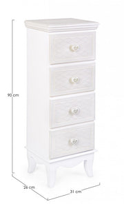Bedroom chest of drawers in MDF with four drawers White CHARLENE 31x26x h90 cm