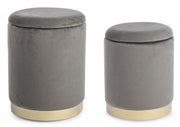 Set of 2 Poufs in velvet with container Gray POLINA