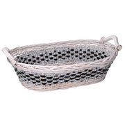 Oval white blue wicker weaving basket cm67/75x42h12