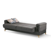 KEMER three-seater sofa bed with container in wood and Dark Gray fabric 219x99x h87 cm