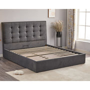 Dark Grey Fabric Double Bed with Storage - 171cm x 209cm x 115cm