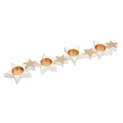 Candle holder wood white gold stars 4pcm48,5x11,5h2,3
